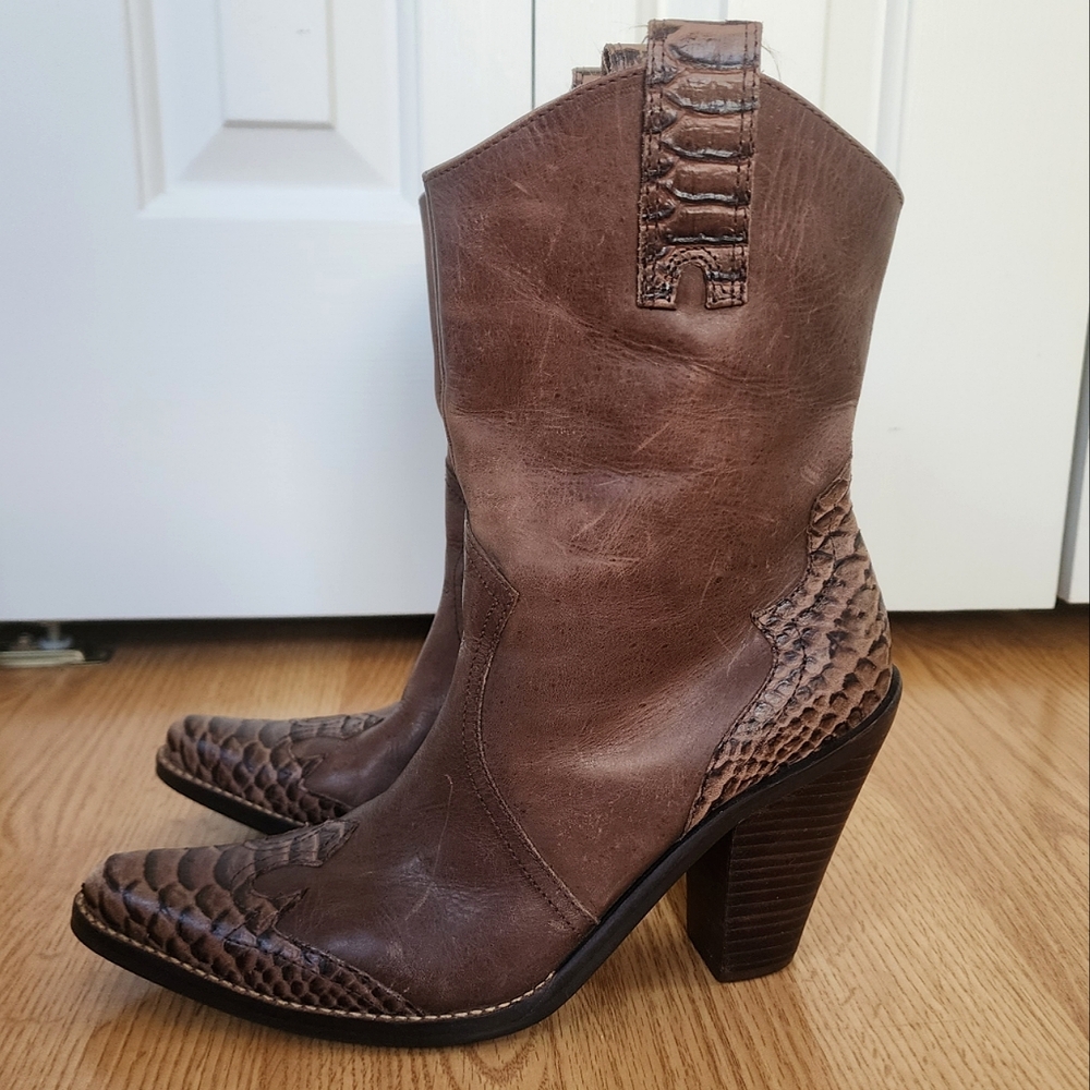 Penny Loves Kenny Ranger Brown Leather Heeled Western Cowgirl Boots 7.5 M